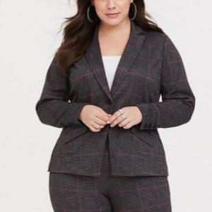 Torrid Grey Plaid Double Knit Blazer Plus 1X